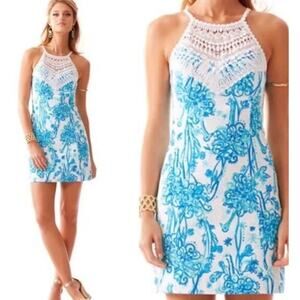 Lilly Pulitzer Dress Women's 6 Resort White Pearl Crochet Yoke Shift Mini Dress